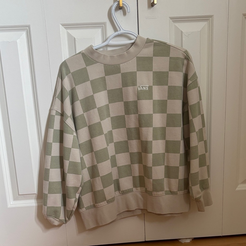 Vans Women’s Crewneck Sweater - Olive and Beige Checkered
